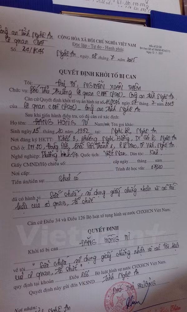 Khoi to vu an lam gia ho so thuong binh lon nhat Nghe An