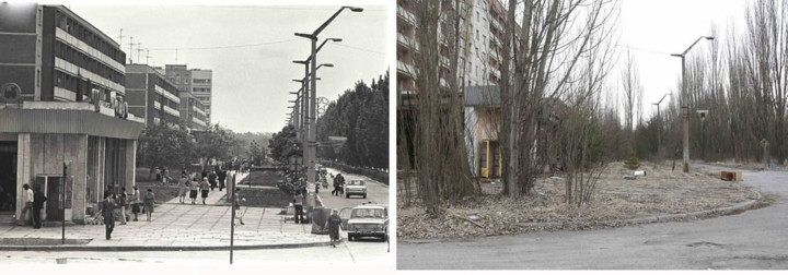 Những con đường tấp nập người qua lại chỉ còn là dĩ vang của thành phố Pripyat sau thảm họa hạt nhân, bởi cuộc sống ở vùng đất chết này giờ đây chỉ còn những cái cây khô cháy và những tòa nhà cũ kỹ, bụi phủ rêu phong qua thời gian.