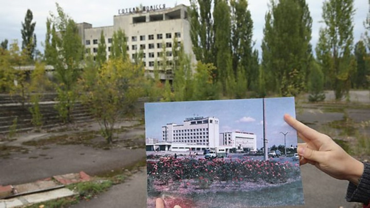 Trước khi thảm họa Chernobyl xảy ra, khách sạn trong một khu phố ở Pripyat này từng là một tòa nhà sang trọng với những vườn hoa bên ngoài được chăm sóc cẩn thận và những chiếc ô tô tấp nập qua lại. Tuy nhiên, thảm họa năm 1986 đã khiến nơi đây trở thành một tòa nhà hoang phế, và do ảnh hưởng của các chất phóng xạ mà phải rất lâu nữa, vùng đất này mới hy vọng lại có sự sống con người.