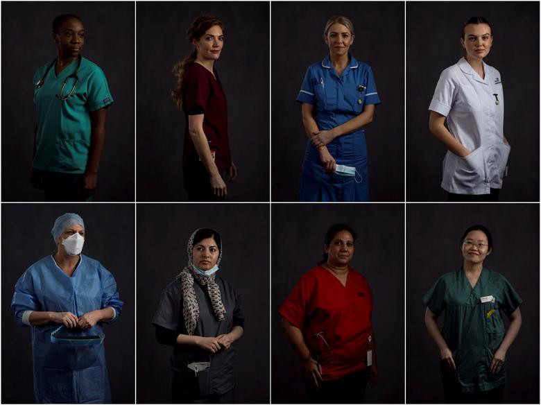 Một số nữ nhân viên y tế Anh ở tuyến đầu chống dịch COVID-19.