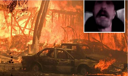 Theo The Sun, một người đàn ông bật khóc khi quay trở lại con đường ở thị trấn Paradise mà ông đã đi qua và nhìn thấy nhiều thi thể chết cháy trong những chiếc ô tô bị thiêu rụi trên đường vì thảm họa cháy rừng ở California. (Nguồn ảnh: The Sun).