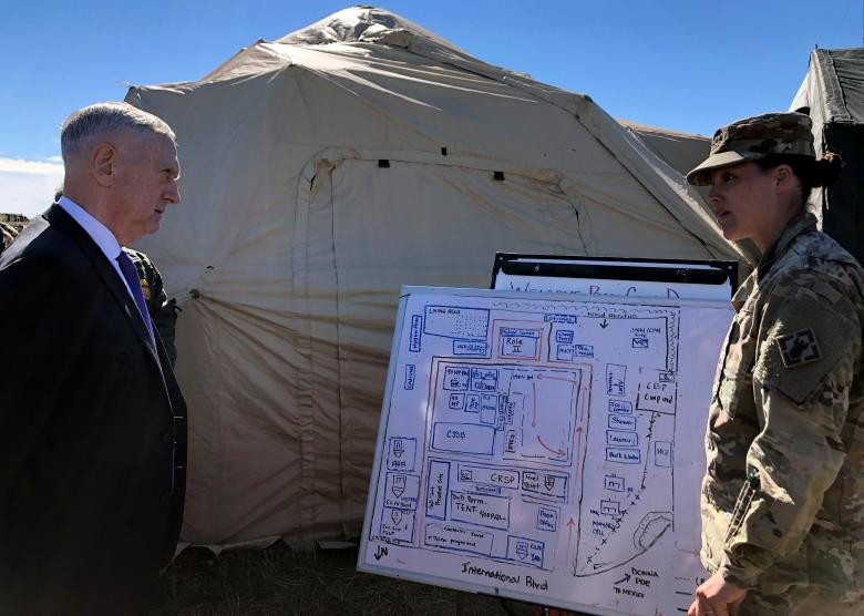 Bộ trưởng Quốc phòng Mattis nghe báo cáo ngắn gọn về việc triển khai của Quân đội Mỹ tại căn cứ Donna ngày 14/11. Được biết, tính đến ngày 14/11, khoảng 5.900 binh sĩ Mỹ đã được triển khai tới khu vực biên giới Mỹ-Mexico.