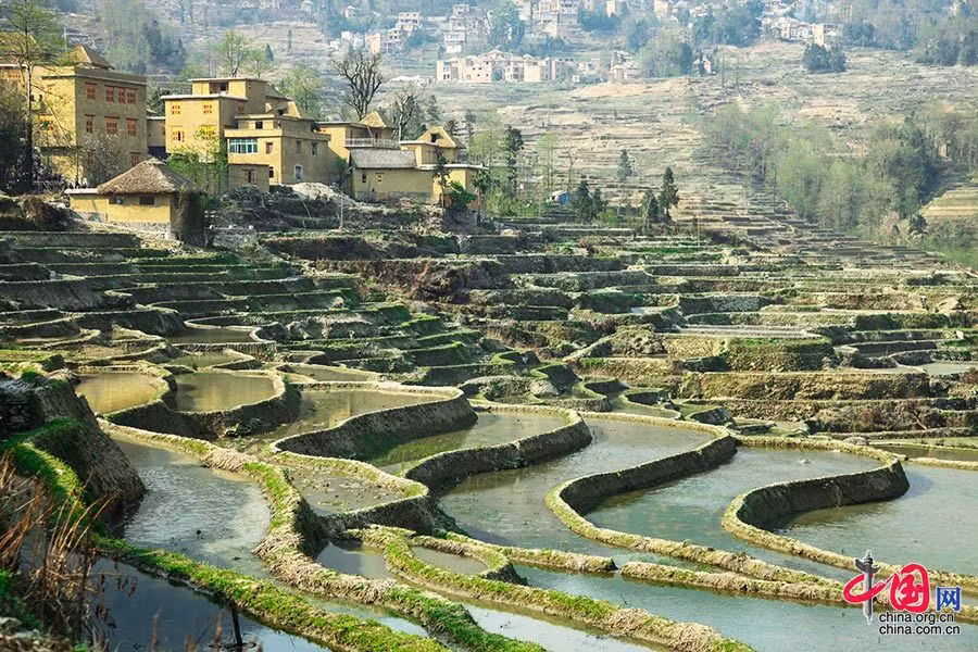 Những ngôi làng của người Hà Nhì đan xen trong những thửa ruộc bậc thang.