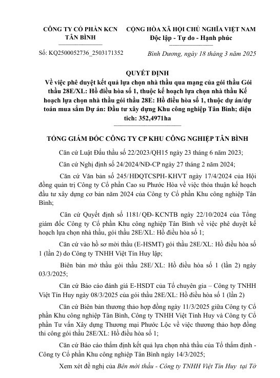 Gói thầu hồ điều hòa số 1 hơn 2 tỷ về tay Cty Phước Lộc Goi thau ho dieu hoa so 1 hon 2 ty ve tay Cty Phuoc Loc