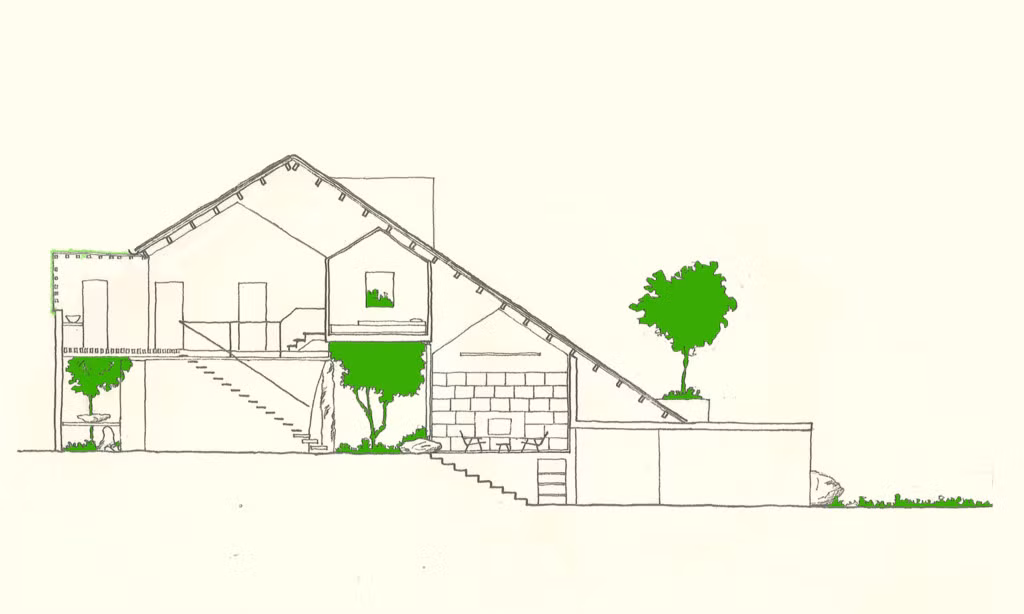 Phác họa mặt cắt ngang công trình.