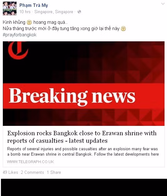 Vụ đánh bom bằng mô tô mang tính chất thô bạo vừa rồi là điều hiếm thấy ở một thành phố như Bangkok. Theo tin tức địa phương, cảnh sát thậm chí còn tìm thấy và vô hiệu hóa hai quả bom khác chưa được kích nổ ở hiện trường. Tính chất vụ việc khiến dư luận nhiều quốc gia căng thẳng, trên mạng rộ lên nhiều bài viết thể hiện sự sợ hãi, lo lắng với tình hình ở Bangkok.