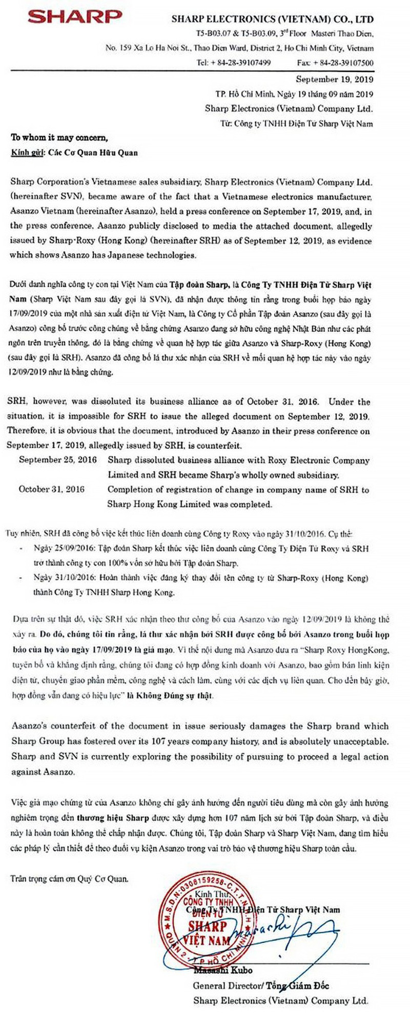 Sharp to Asanzo gia chung tu: Con gi cho thay Cty CEO Tam “khong that”?