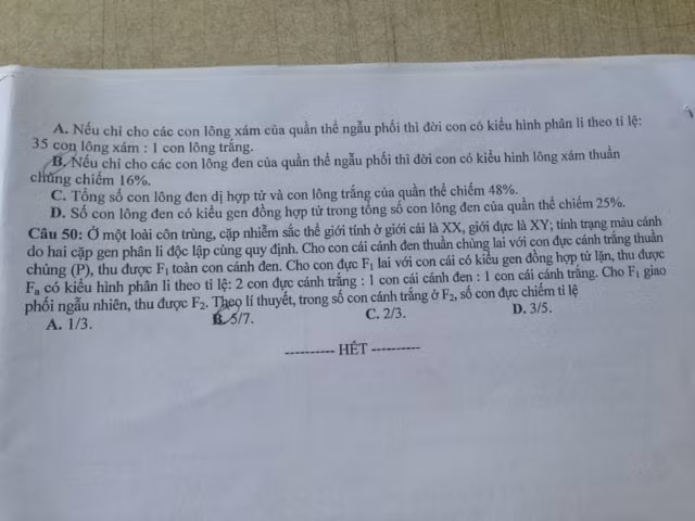 Đề thi môn Sinh học THPT quốc gia 2015.