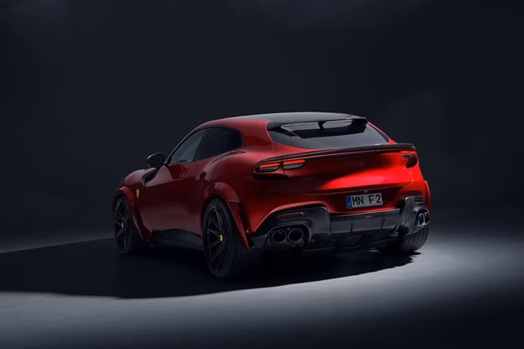 Ferrari Purosangue này trang bị bộ mâm có kích thước 22 inch ở bánh trước và 23 inch đối với bánh sau có 72 tuỳ chọn màu sơn. Hệ thống treo được hạ thấp 25 mm so với tiêu chuẩn. Bên cạnh đó, Novitec đã tối ưu tính khí động học với cánh gió sau cỡ lớn đặt ở kính chắn gió.