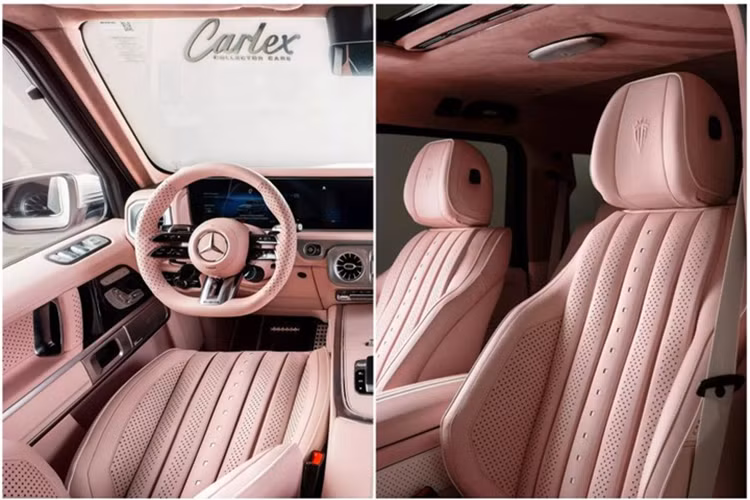 Bộ mâm retro với tâm hồng, nan crôm và lốp viền trắng, cùng giá đỡ bánh dự phòng đồng bộ, mang đậm chất cổ điển. 