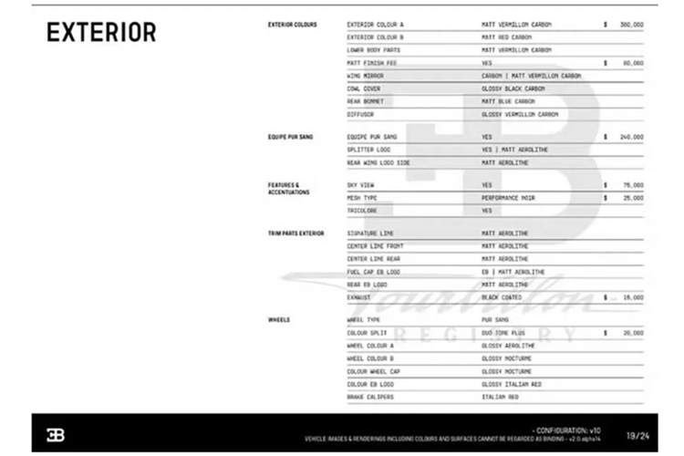 Chưa dừng lại ở đó, khách hàng còn mạnh tay lựa chọn gói khí động học Equipe Pur Sang với giá 240.000 USD (6,24 tỷ đồng). Gói nâng cấp này bổ sung thêm tám ống xả cùng bộ thân vỏ tối ưu luồng gió, không chỉ tăng hiệu năng mà còn khiến chiếc xe trở nên độc nhất.