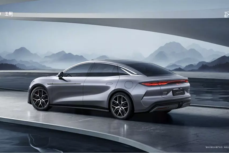 Ngoại thất của xe sedan BYD Han L 2025 giống với phiên bản thông thường của Han. Đầu xe sử dụng đèn pha kéo dài kết hợp với một chi tiết mạ crôm. Xe có cảm biến LiDAR trên nóc, tay nắm cửa phẳng, đường mái nghiêng và một dải đèn hậu đơn. Các tính năng khác của Han L bao gồm vành mười chấu với kẹp phanh màu đỏ và cửa sổ trời lớn.