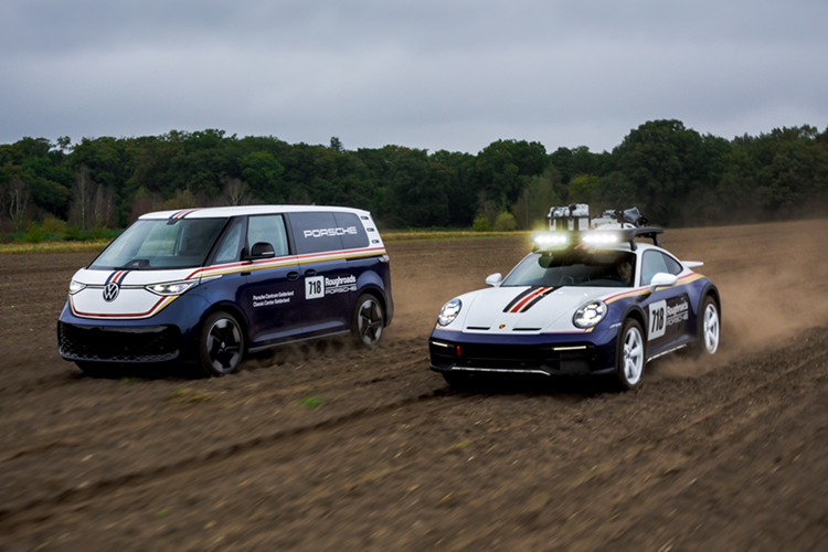 Chiếc Volkswagen ID. Buzz độc nhất vô nhị với lớp sơn mang tính biểu tượng này có thể sẽ truyền cảm hứng cho các chủ xe Porsche 911 Dakar mua thêm những chiếc VW phối hợp cho các hoạt động kéo xe.