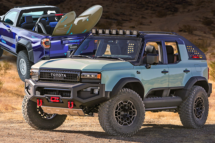 Toyota Land Cruiser ROX Concept mới nếu được đưa vào sản xuất, mẫu concept này sẽ cạnh tranh với Jeep Wrangler hay Ford Bronco phiên bản địa hình với cấu trúc khung xe trần đặc trưng.