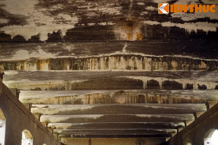 Rêu mốc bám trên các mảng tường khiến không gian thêm phần ảm đạm.