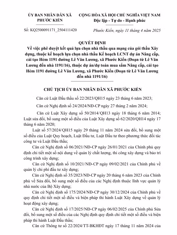 TP HCM: Trung 2 goi thau tai UBND xa Phuoc Kien, nang luc Cty Quynh Lam ra sao?