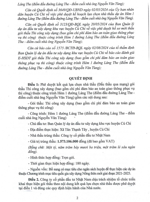 TP HCM: Ít cạnh tranh, Cty Nhật Nam trúng 2 gói thầu tại Củ Chi - Hình 2 TP HCM: It canh tranh, Cty Nhat Nam trung 2 goi thau tai Cu Chi-Hinh-2