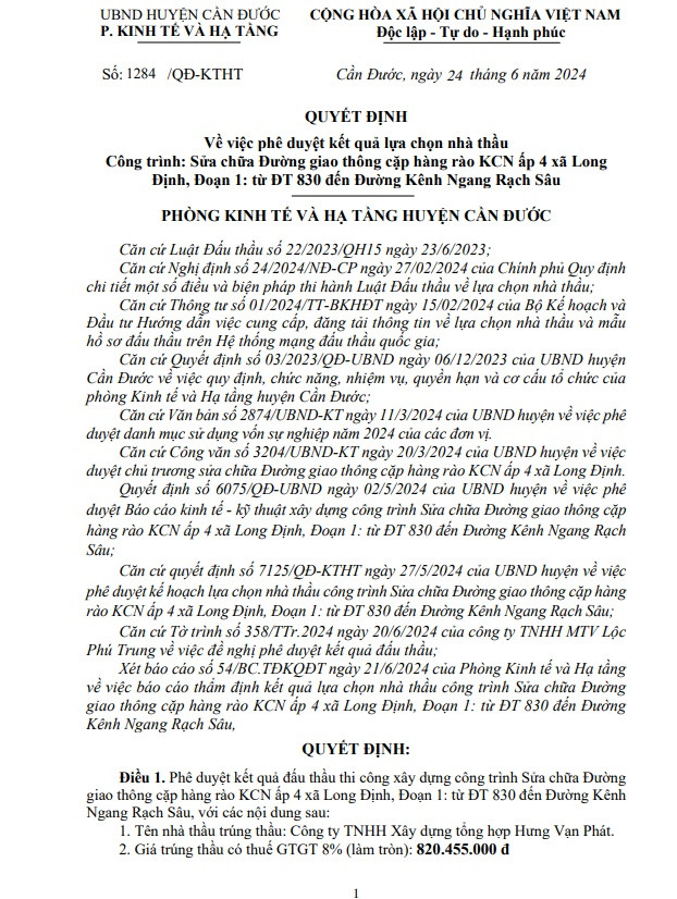 Long An: Năng lực nhà thầu Hưng Vạn Phát trúng 31/33 gói thầu Long An: Nang luc nha thau Hung Van Phat trung 31/33 goi thau