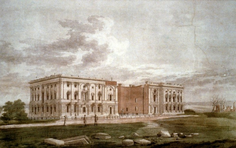 Khi tới Washington vào tối ngày 24/8, người Anh chứng kiến một thành phố bị bỏ hoang, với sự kháng cự duy nhất là những phát súng bắn tỉa từ một ngôi nhà. Lệnh đầu tiên đối với lực lượng Anh là tấn công vào khu vực chỉ huy hải quân, nhưng người Mỹ đã phóng hỏa nơi này trước khi rút lui. Binh sĩ Anh đến Tòa nhà Quốc hội Mỹ vào thời điểm công trình vẫn còn đang xây dở. Họ vô cùng ấn tượng trước kiến trúc tinh xảo của tòa nhà, tuy nhiên một số sĩ quan định phóng hỏa nơi này. Chuyện kể lại rằng, Đô đốc Anh Cockburn ngồi trên chiếc ghế Chủ tịch Hạ viện và hỏi: "Có phải bến cảng của nền dân chủ Yankee này sẽ bị đốt cháy?". Phía dưới thủy quân lục chiến Anh cùng hét lớn "Aye!"