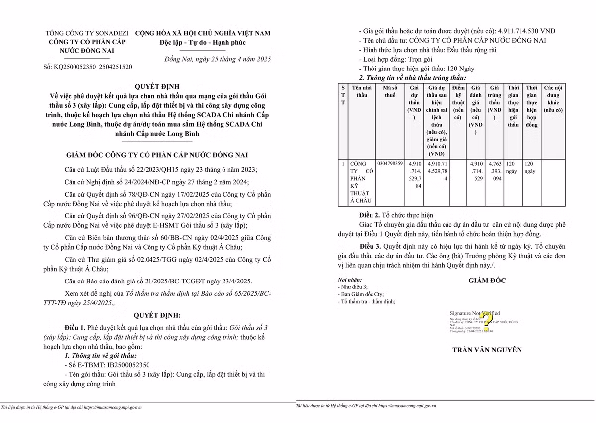 Nang luc nha thau trung goi cung cap thiet bi tai Cap nuoc Dong Nai