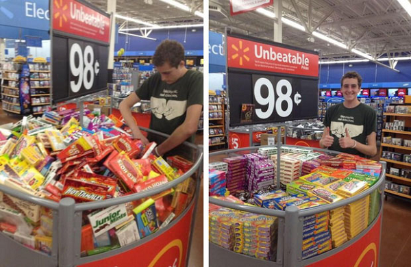 Nhiều người nhìn 2 bức ảnh này thì nghĩ là bị đổi trình tự, chàng trai có lẽ làm rối đống bánh kẹo lên thì nghe hợp lý hơn, nhưng không đâu, là thật đấy!