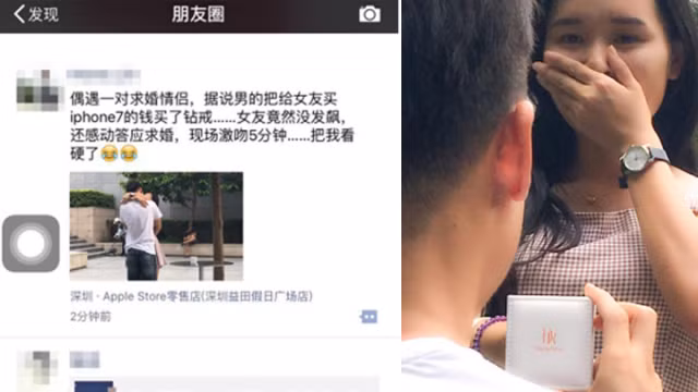 Thay vì chiếc iPhone 7 như lời hứa, chàng trai đã mua chiếc nhẫn để cầu hôn bạn gái. Cô gái không quá thất vọng khi không nhận được chiếc điện thoái mới mà cô mong ước, nhưng rất bất ngờ với màn cầu hôn của bạn trai.