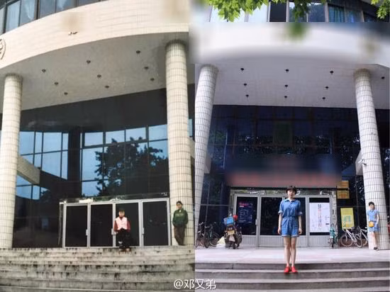 Cô gái giải thích những bức ảnh được chụp tại khu ký túc xá của trường và tại nơi cô chào trời.