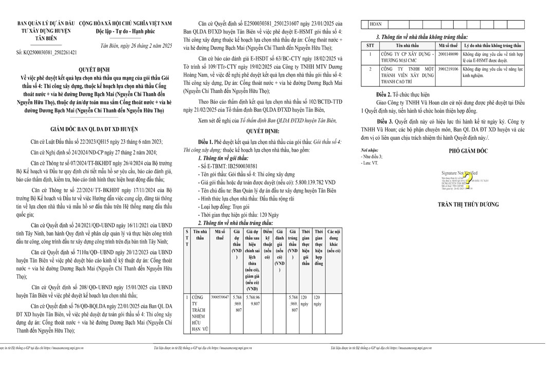 Tay Ninh: Cty Vu Hoan trung goi thau xay dung hon 5 ty dong