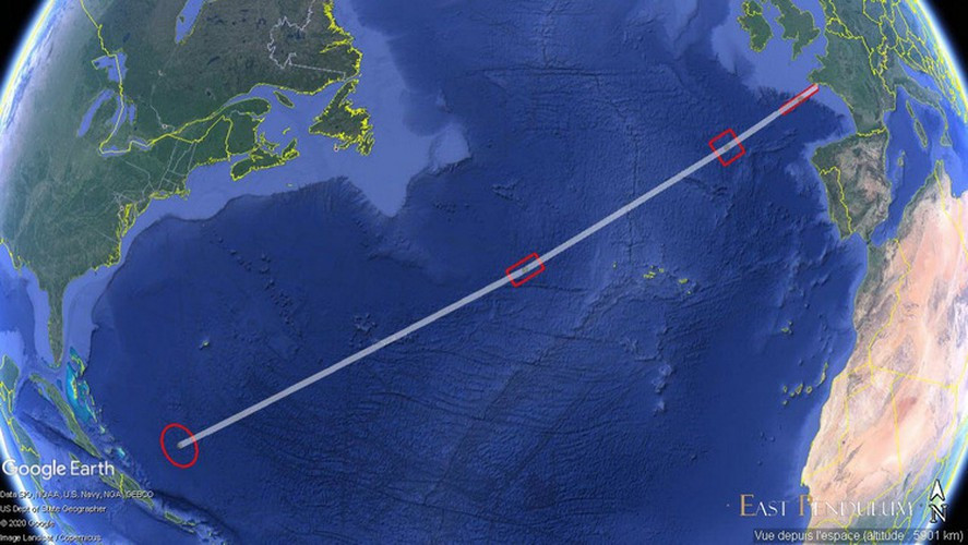 Đây là đợt phóng thứ 9 của dòng M51, loại vũ khí được thử nghiệm lần đầu vào năm 2006. Hình ảnh đường bay của quả đạn tên lửa M51 vừa được thử nghiệm.