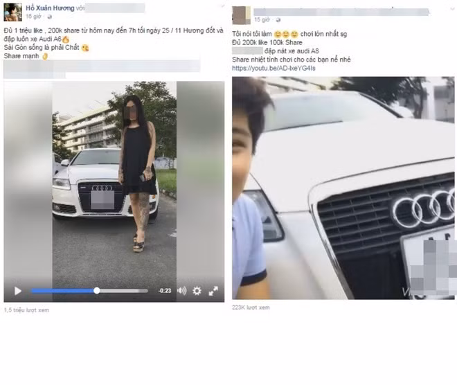 Quá khó chịu với những lời khẳng định của Xuân Hương trong clip của mình, nhiều dân mạng đã cất công soi ra những những điểm "bất thường" trong đoạn clip đó. Và thật trùng hợp, chiếc xe Audi mà Xuân Hương dùng trong clip của mình có cùng biển số với chiếc xe Audi mà một thanh niên có tên H.C.C cũng sử dụng trong đoạn clip câu like đập xe của mình. Sự trùng hợp này đã khiến một bộ phận dân mạng hình dung ra rằng trò "đập xe câu like" gần như đã trở thành phong trào của những bạn trẻ hám like, share trên mạng. Và chiếc xe Audi đó được thay nhau mượn hoặc thuê để phục vụ mục đích "làm trò".