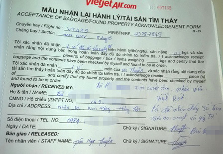 Nhiều tài sản được trả lại cho hành khách và được ghi nhận bằng biên bản.