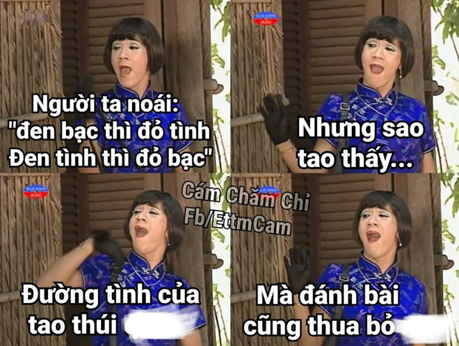 Tết này đánh bài thua hy vọng được có bồ, nhưng mà một số người "mất cả chì lẫn chài", đen bạc mà tình cũng đen nốt. Năm sau Tết nhất đừng ham bài bạc nhé, kẻo Valentine không có tiền dẫn bồ đi chơi lại khổ. Ảnh: Cám Chăm Chỉ.