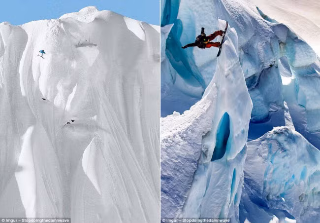 Hai du khách ưa mạo hiểm này có chung sở thích trượt tuyết trên địa hình hiểm trở.