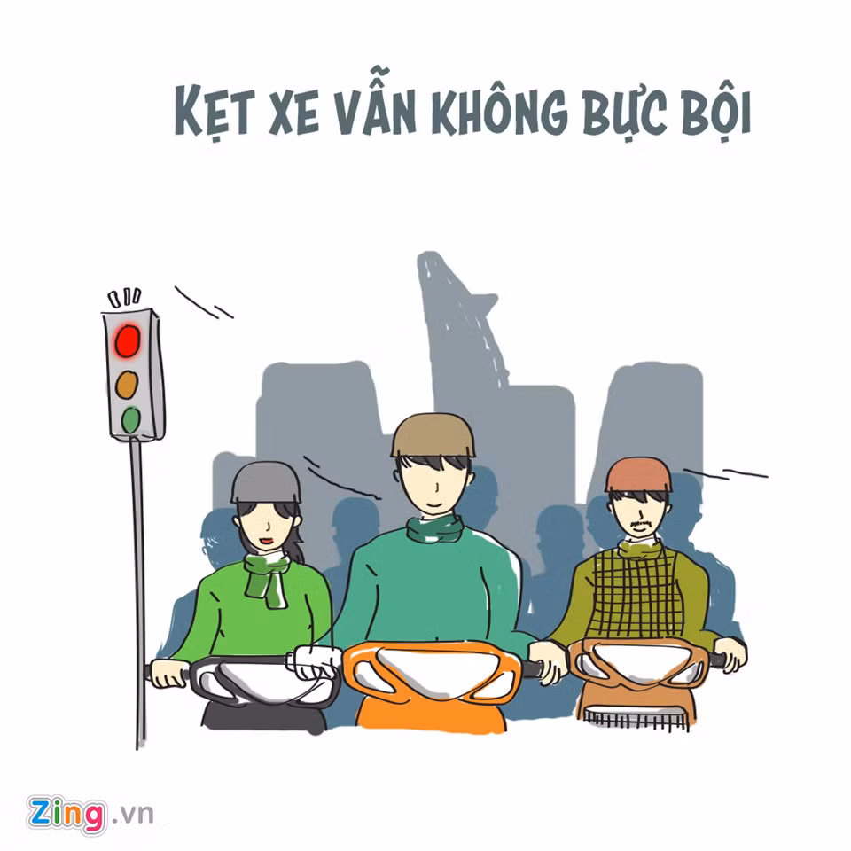 Làm gì có ai nỡ nổi giận khi thời tiết mát lạnh như thế này? Đến ngay cả lúc kẹt xe, mọi người cũng tranh thủ tận hưởng cái giá lạnh mùa đông ngắn ngủi.