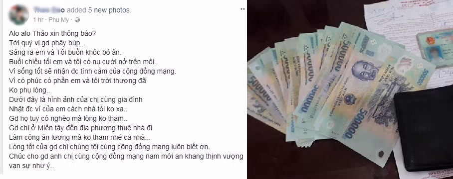 9X đã nhận lại được ví cùng toàn bộ số tiền. Ảnh: Thao Dao.