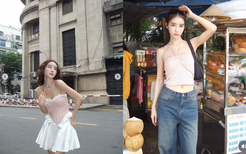 Trang phục vừa hững hờ vừa sành điệu của người đẹp Yoshi cũng nhanh chóng lọt mắt nhiều người.