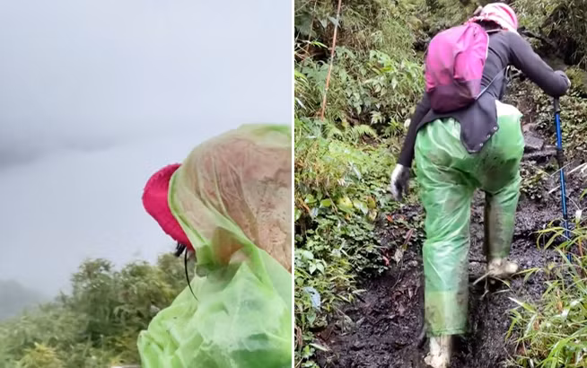 Đã vậy, kết quả sau chuyến đi cũng thật... khó nói, bởi biển mây thì mù mịt, còn thác nước cũng bị ảnh hưởng của thời tiết nên không được như kỳ vọng. Quần áo và đồ đạc cũng ướt hết, phải hong khô bên bếp lửa. Nguồn: TikTok @hanae.nguyen