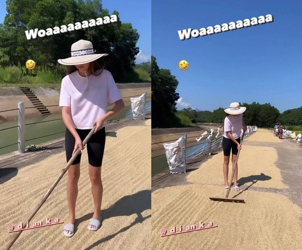 Trong những lần về quê chồng trước đó, Dianka cũng không ngại làm việc nhà.