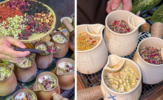 Một số địa chỉ bán trà sữa nướng đất nung ở Hà Nội phải kể đến: 25 Hàng Vải, 32 Hàng Muối, 75 Hàng Chiếu, 31 Ngõ Trạm. Ảnh: @Riviu Hà Nội