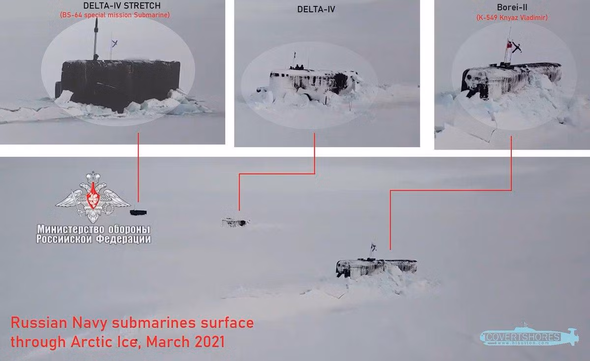 Trong cuộc diễn tập này, ba tàu ngầm mang tên lửa hạt nhân chiến lược của Nga đã xuyên thủng lớp băng dày và đồng thời nổi lên tại một điểm đã định trước. Hành động trên được thực hiện chuyên nghiệp, rất nhanh chóng.