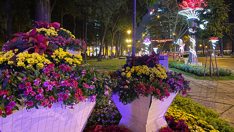 Hoa tươi từ khắp nơi đã được đưa về để trang hoàng đường phố Sài Gòn.
