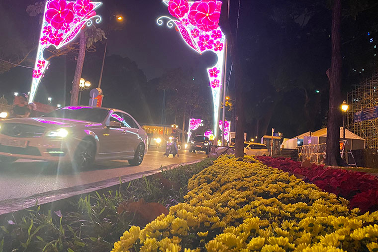 Đèn, hoa rực rỡ khắp phố xá.