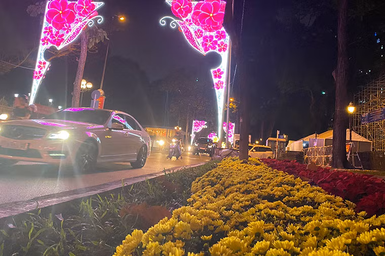 Đèn, hoa rực rỡ khắp phố xá.