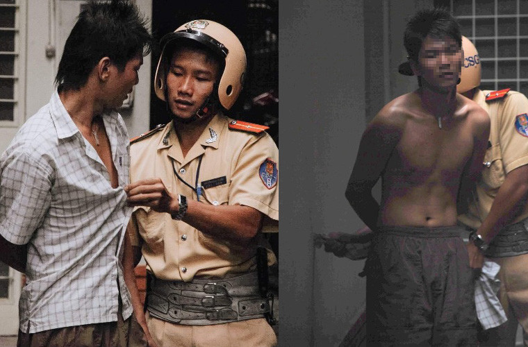 Trước những lời lẽ đầy tình người cũng như sự cương quyết của thiếu úy CSGT 23 tuổi, tên cướp đã được thuyết phục, bỏ dao xuống và đưa 2 tay để CSGT khống chế bàn giao công an địa phương. (Ảnh Dave MacMillan)