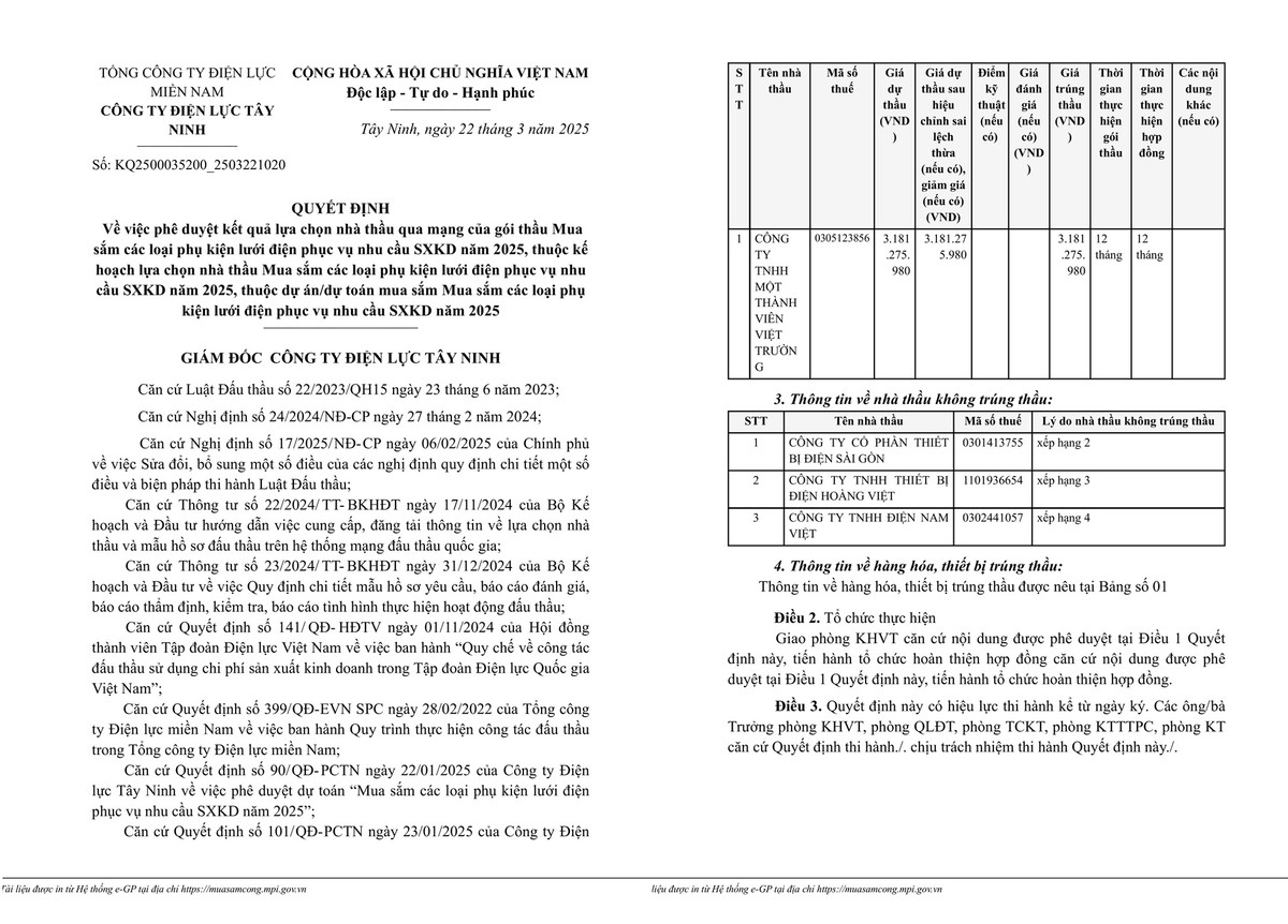 Điện lực Tây Ninh: Biết gì về nhà thầu vừa trúng gói mua sắm phụ kiện lưới điện? Dien luc Tay Ninh: Biet gi ve nha thau vua trung goi mua sam phu kien luoi dien?