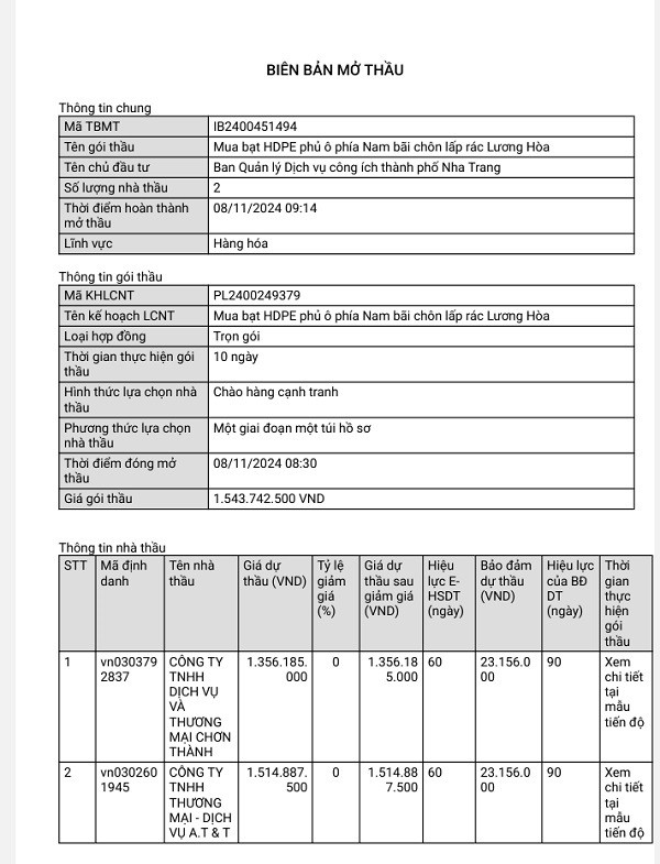 Cuộc đua giành gói mua bạt HDPE 1,5 tỷ tại Ban DVCI Nha Trang Cuoc dua gianh goi mua bat HDPE 1,5 ty tai Ban DVCI Nha Trang