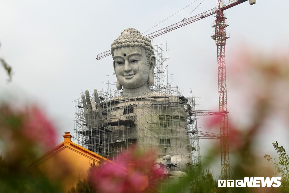 Với chiều cao hơn 60 m, pho tượng Phật vì hòa bình nổi bật khi nhìn từ xa.