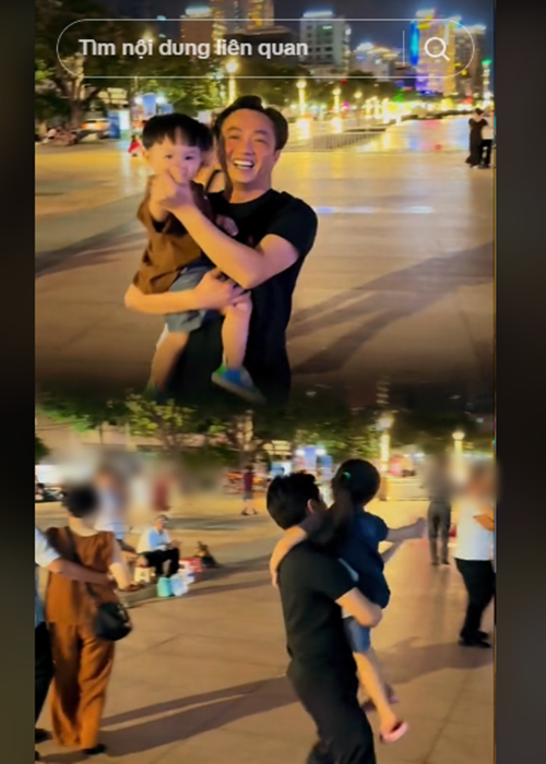 Trước đó, Đàm Thu Trang chia sẻ video Cường Đô la vui đùa cùng hai con trên phố. Ảnh: TikTok Đàm Thu Trang.