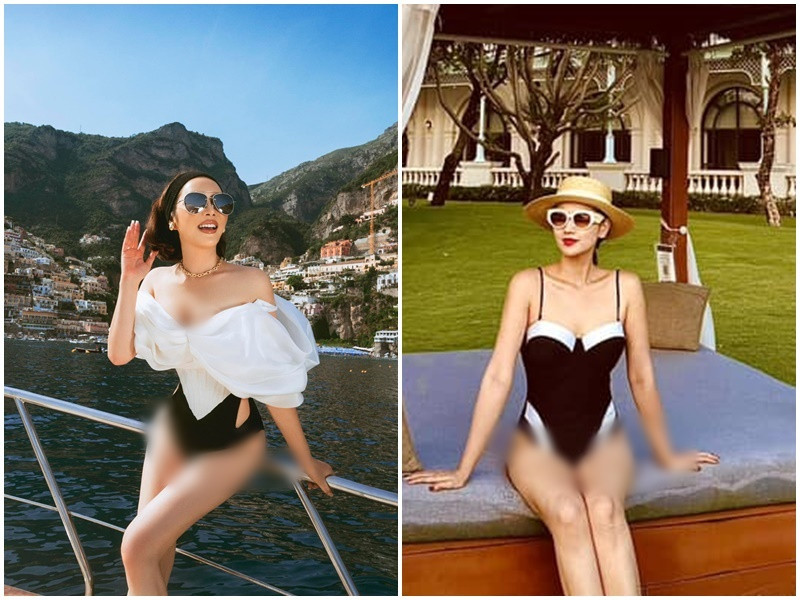Hai "bà trùm kim cương" của showbiz Việt đọ dáng với bikini. Ảnh: FB Lã Thanh Huyền, Lý Nhã Kỳ.