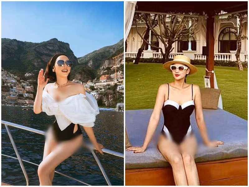 Hai "bà trùm kim cương" của showbiz Việt đọ dáng với bikini. Ảnh: FB Lã Thanh Huyền, Lý Nhã Kỳ.